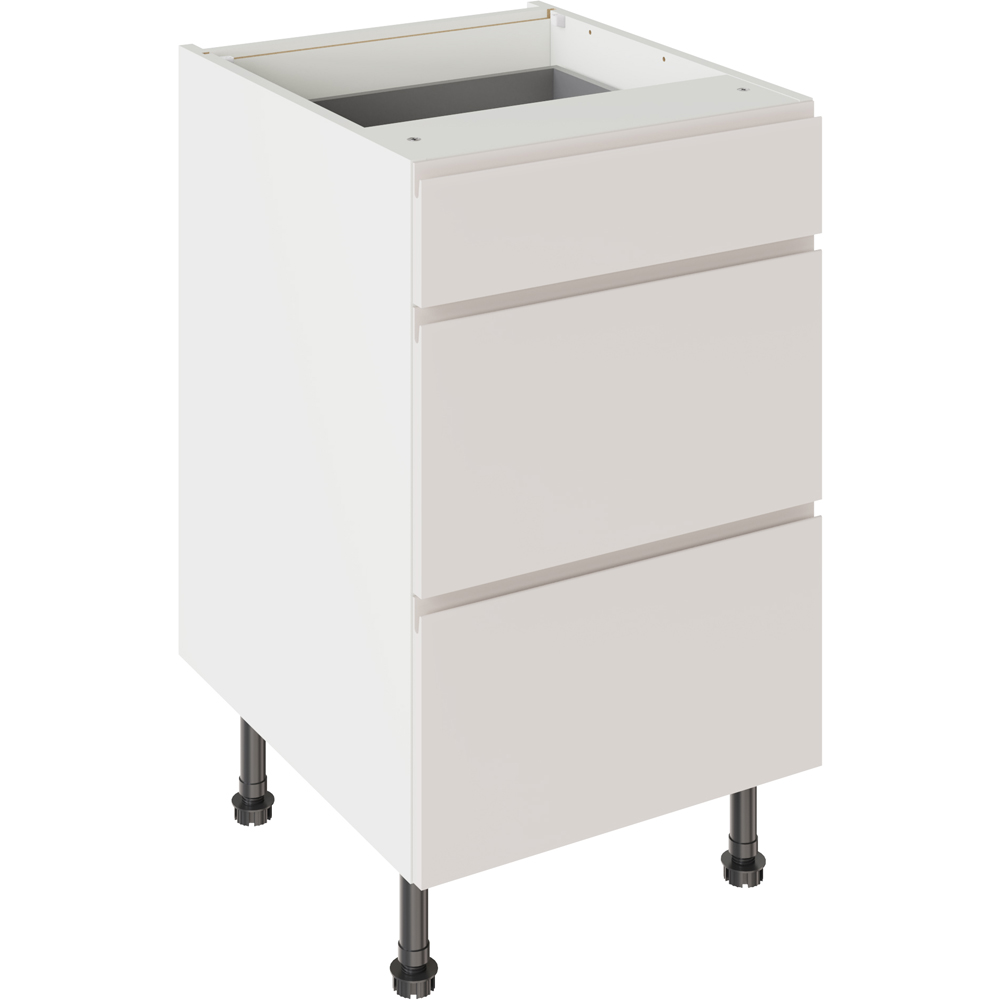 Kitchen Kit J-Pull Gloss Light Grey 3 Drawer Base Kitchen Cabinet Flatpack 500mm Image 1