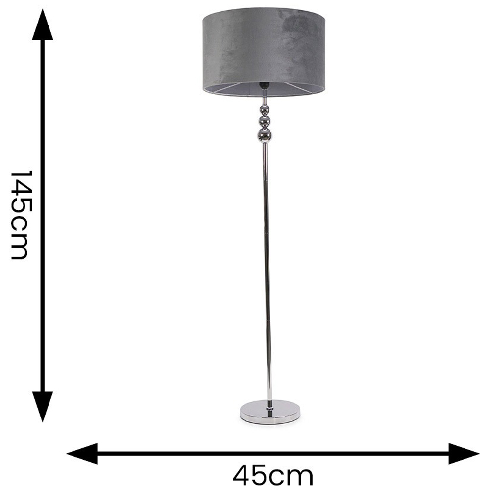 ValueLights Marissa Reni Grey Velvet Shade and Chrome Ball LED Floor Lamp Image 7