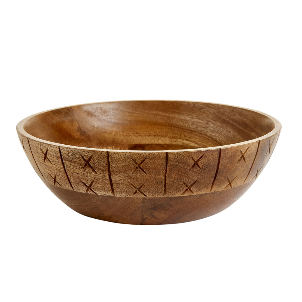 Wilko Wooden Etched Bowl Image 1