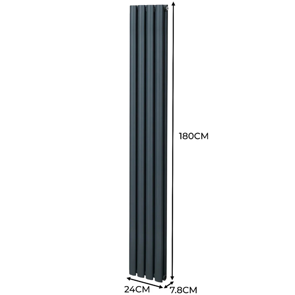Monster Shop 3211BTU Anthracite Grey Oval Column Radiator and Valves 1800 x 240mm Image 6