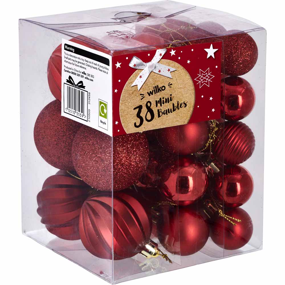 Wilko Cosy Red Mini Baubles 38 pack Image 3