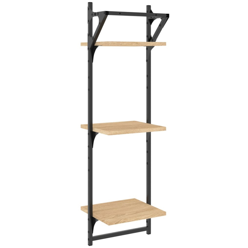 vidaXL 3 Shelf Sonoma Oak Wooden Floating Wall Shelf with Rods Image 6