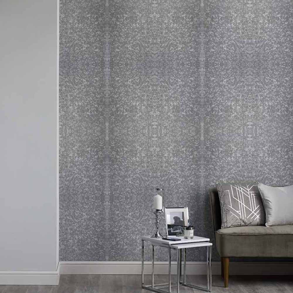 Wilko Wallpaper Crushed Velvet Foil Silver Wilko