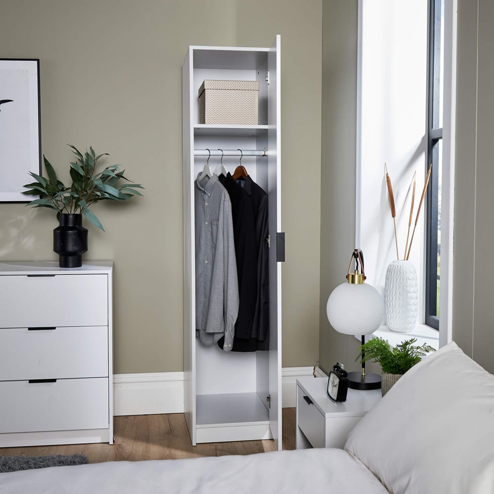 Home Source Phoenix Single Door White Wardrobe with Hanging Rail Image 5