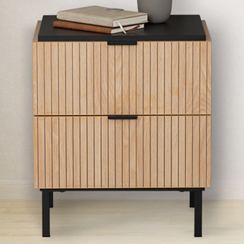Saxon 2 Drawer Black Bedside Table Image 1