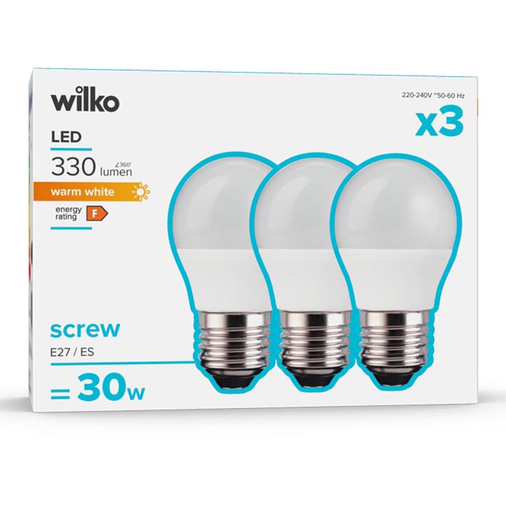 Wilko 3 Pack Screw E27/ES LED 330 Lumens Round Light Bulb Image 1