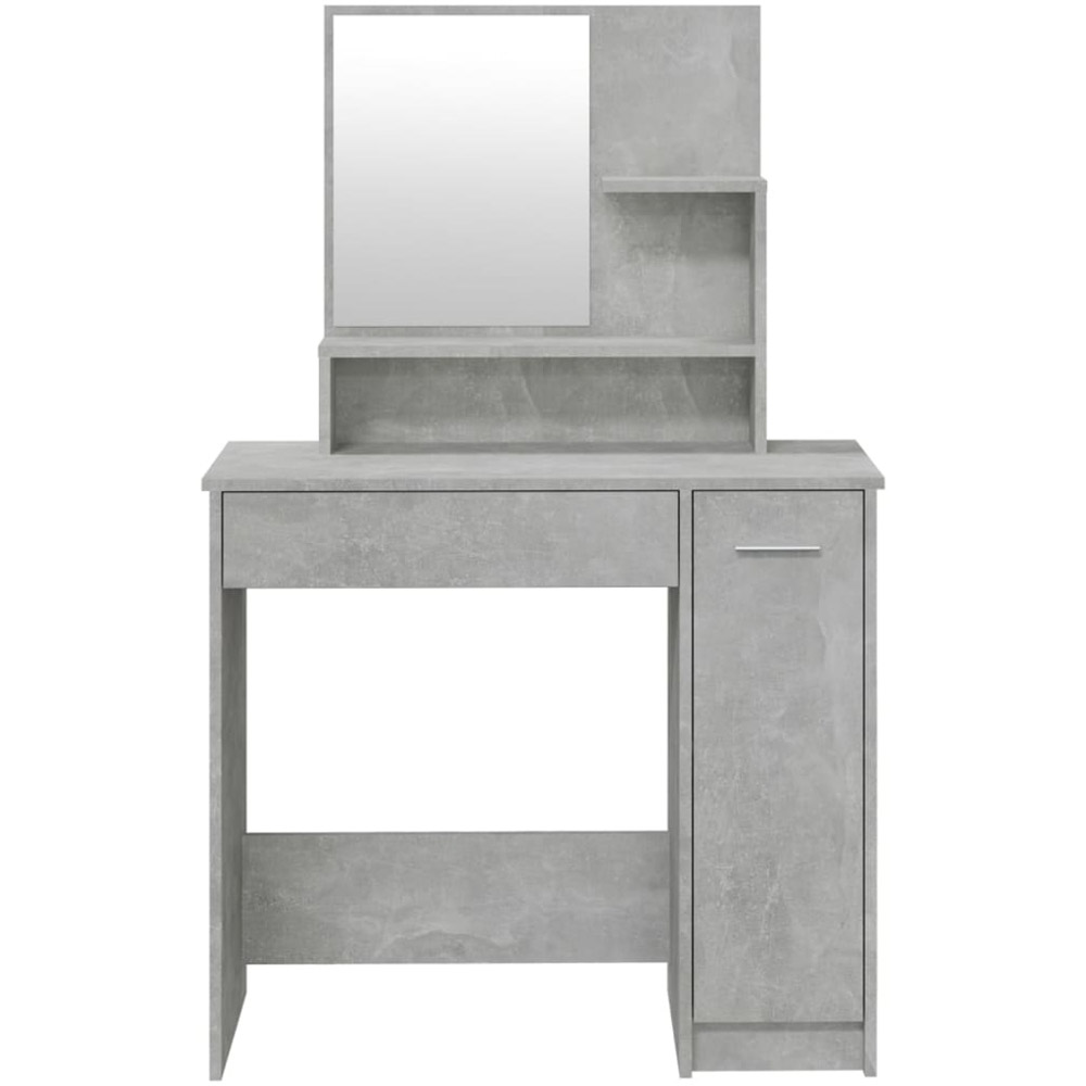 vidaXL Single Door Single Drawer Concrete Grey Dressing Table and Stool Set with Mirror Image 5