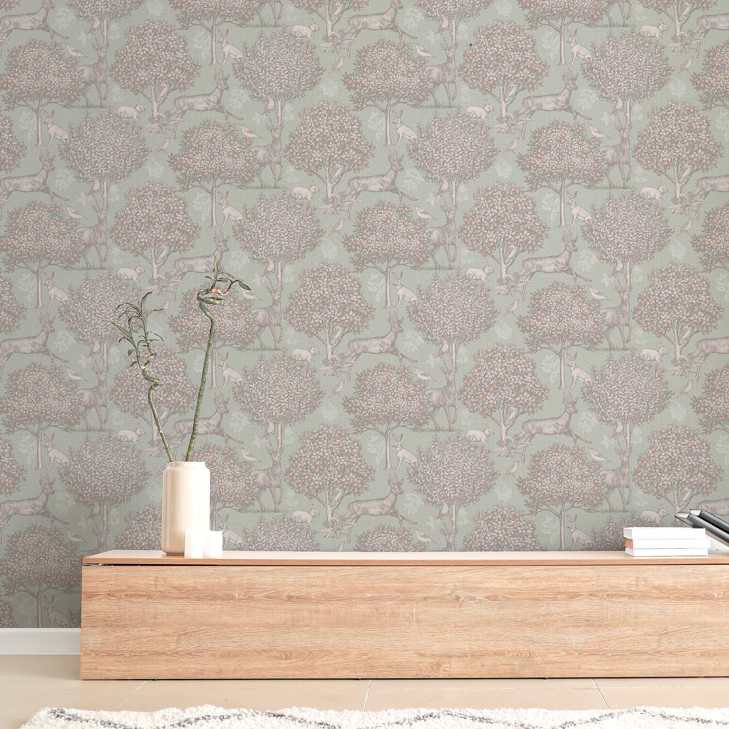 Woodland Scene Wallpaper - Sage Green Image 6
