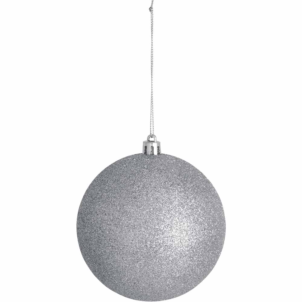 Wilko Large Glitters Silver Christmas Baubles 7 Pack Image 4