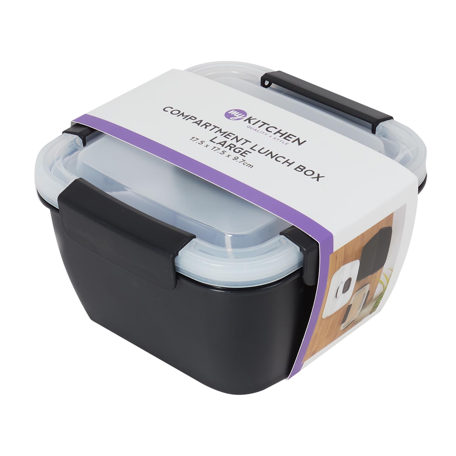 Square Compartment Lunch Box - Black / Large Image 2