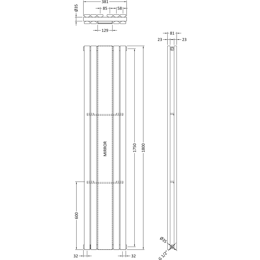 nuie Sloane Anthracite Double Panel Designer Radiator 1800 x 381mm Image 3
