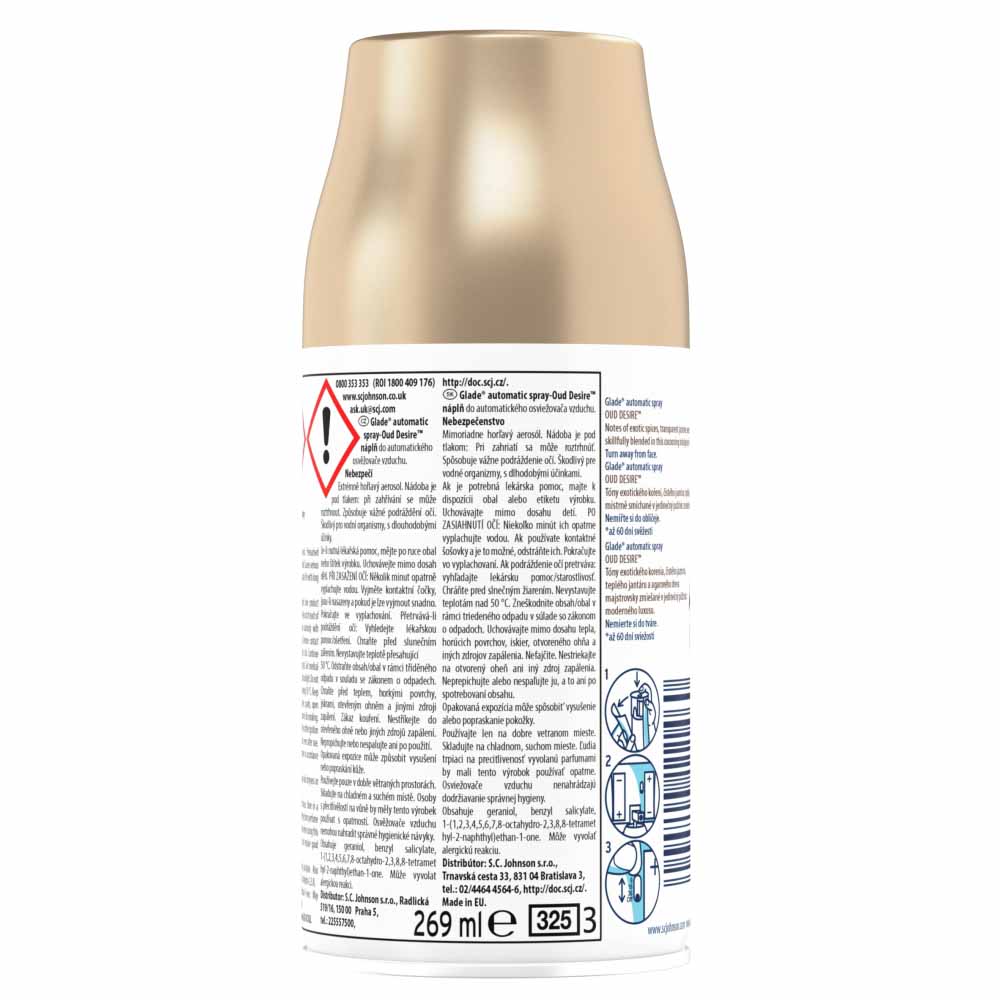 Glade Automatic Spray Refill Oud Desire Air Freshener Wilko