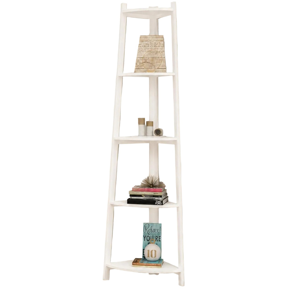 Modcraft 5-Tier White Ladder Corner Bookshelf Image 2
