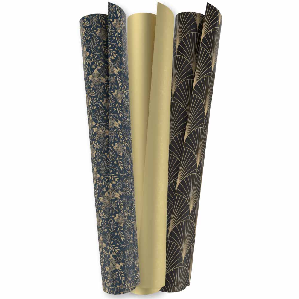 Wilko Luxe Luxury Christmas Wrapping Paper 3 Pack Image 1