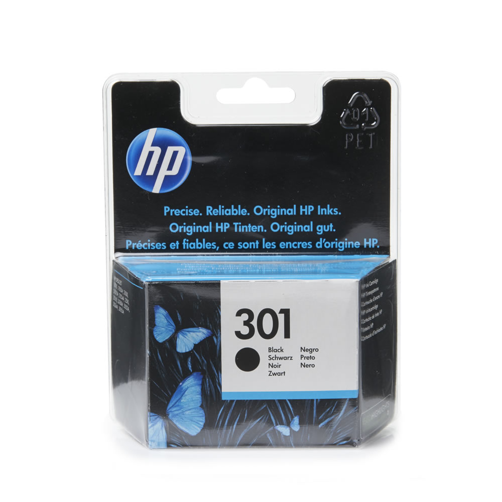 HP 301 Black Ink Cartridge  - wilko Black ink cartridge for Hewlett Packard printers. HP 301 Black Ink Cartridge. For use in Deskjet 1000 2050, 3000 and 3050 printers. Approximate page yield: 190. OEM: CH561EE. HP 301 Black Ink Cartridge