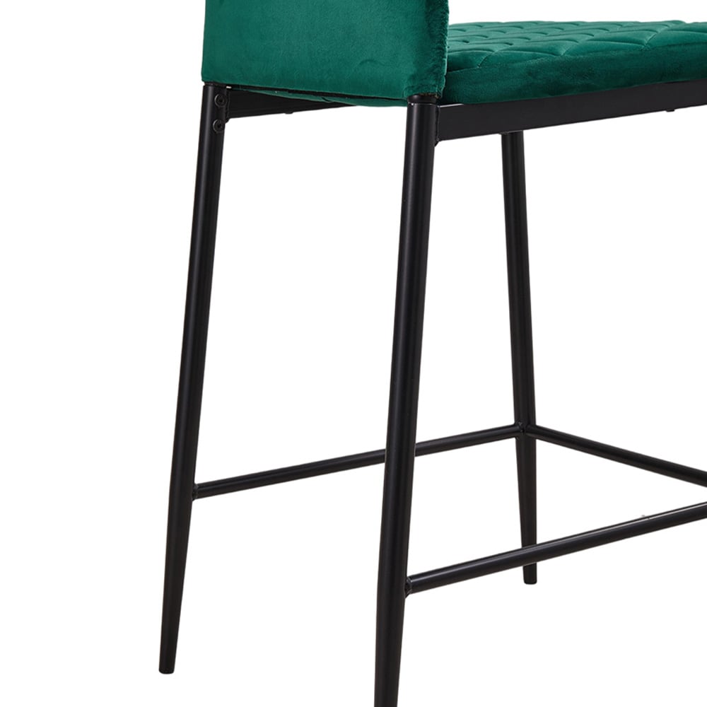 Living and Home Green Diamond-Quilted Velvet Upholstered Bar Stool Set of 2 Image 3