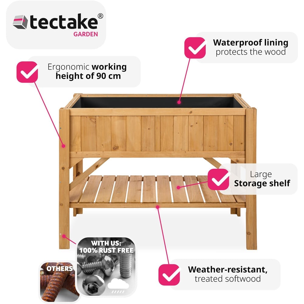 tectake Brown Wooden Raised Bed with Storage Shelf Image 3