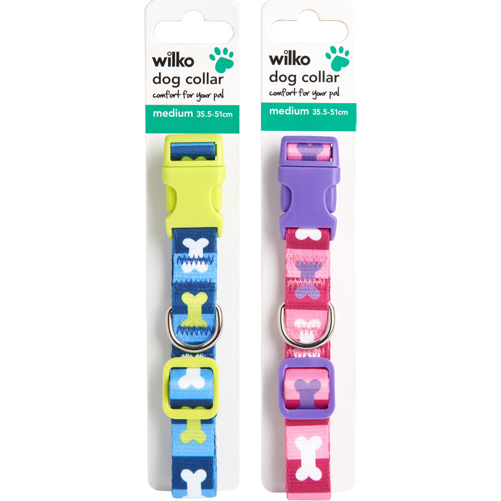 Single Wilko Medium Bone Design Dog Collar 35.5-51cm in Assorted styles Image 1