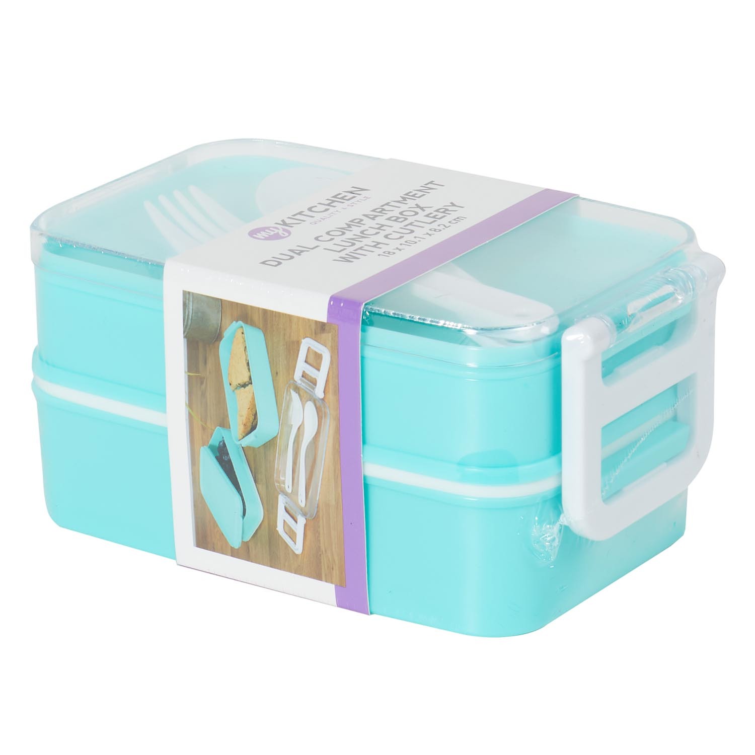 Dual Compartment Lunch Box with Cutlery - Blue Image 2