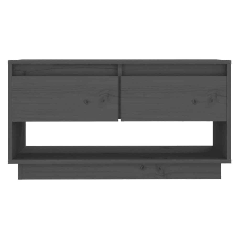 vidaXL 2 Drawer Single Shelf Grey Solid Pine Wood TV Cabinet Image 2