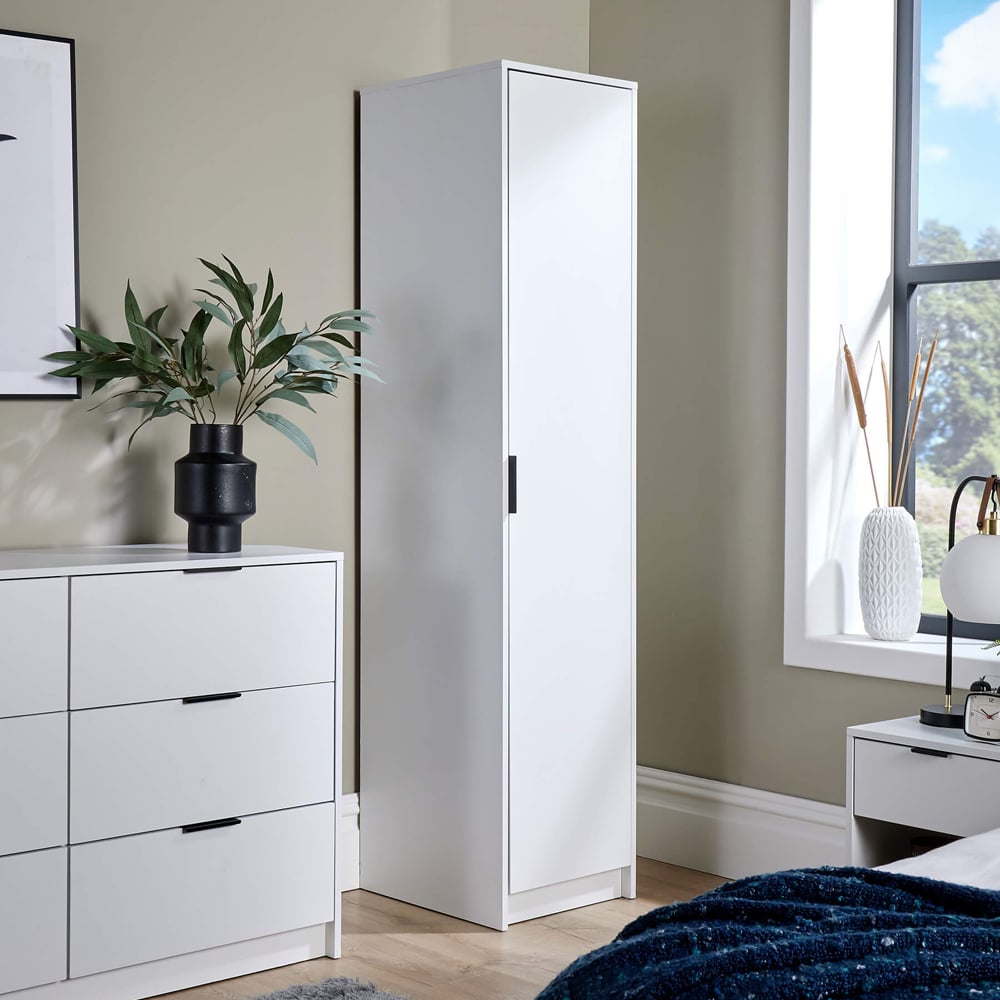 Home Source Phoenix Single Door White Wardrobe with Hanging Rail Image 7