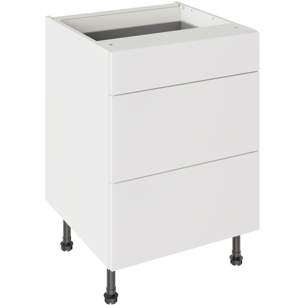 Kitchen Kit Slab Standard White 3 Drawer Base Kitchen Cabinet Flatpack 600mm Image 1