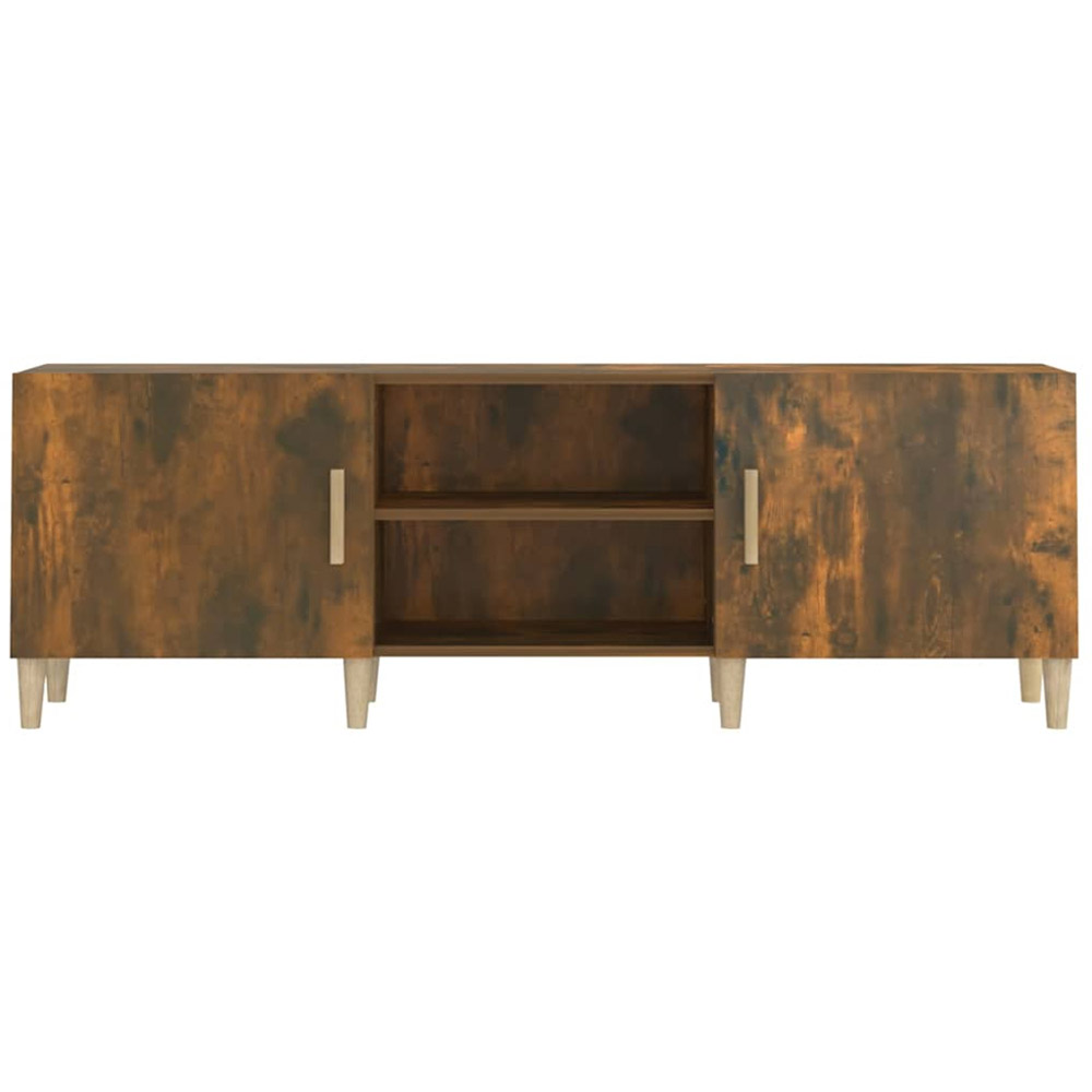vidaXL 2 Door 2 Open Shelf Smoked Oak TV Cabinet with Wooden Legs Image 6