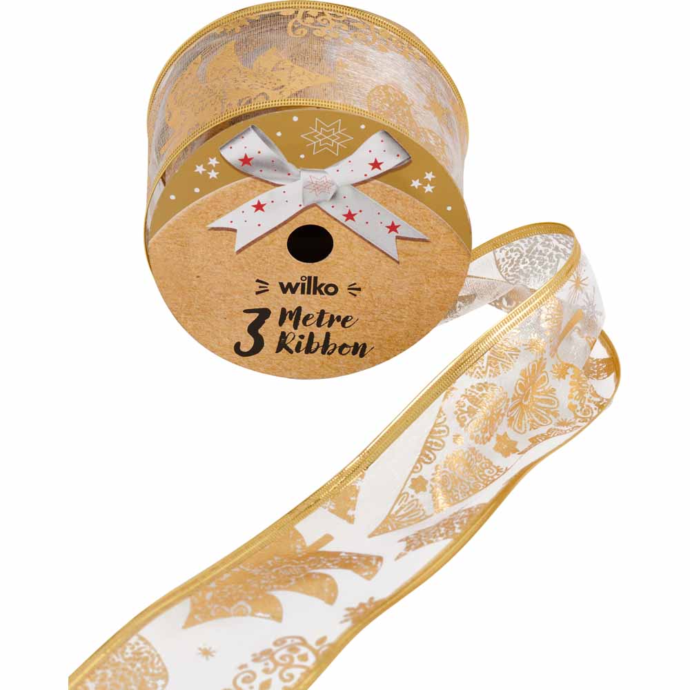 Wilko Assorted Luxe Wired Gold Tree Ribbons Image 3