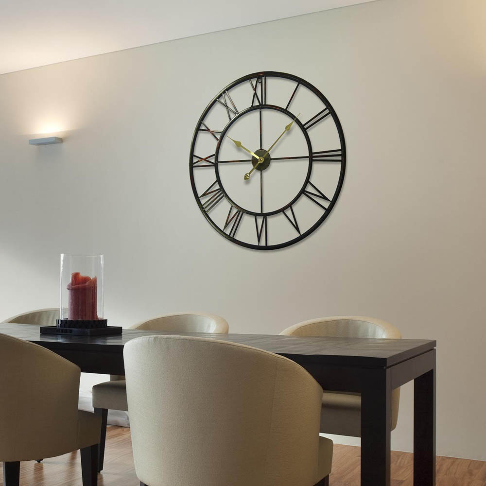 Walplus Black and Gold Roman Numeral Round Wall Clock 76cm Image 2