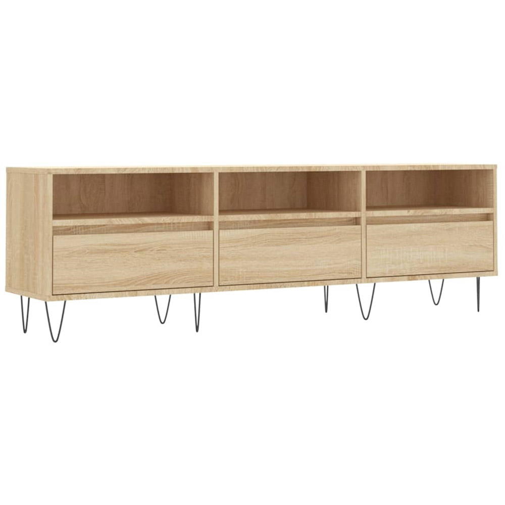 vidaXL 3 Drawer 3 Shelf Sonoma Oak TV Cabinet with Black Legs Image 2