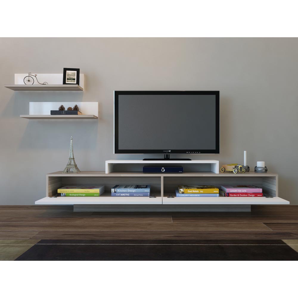 Decorotika Lusi 2 Door Single Shelf Cordoba and White TV Unit with 2 Wall Shelf Image 4
