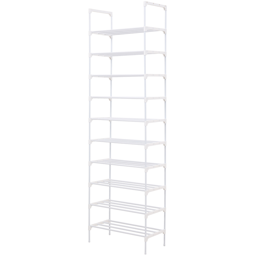 H&O Direct 10 Shelf White Metal Shoe Rack Image 1