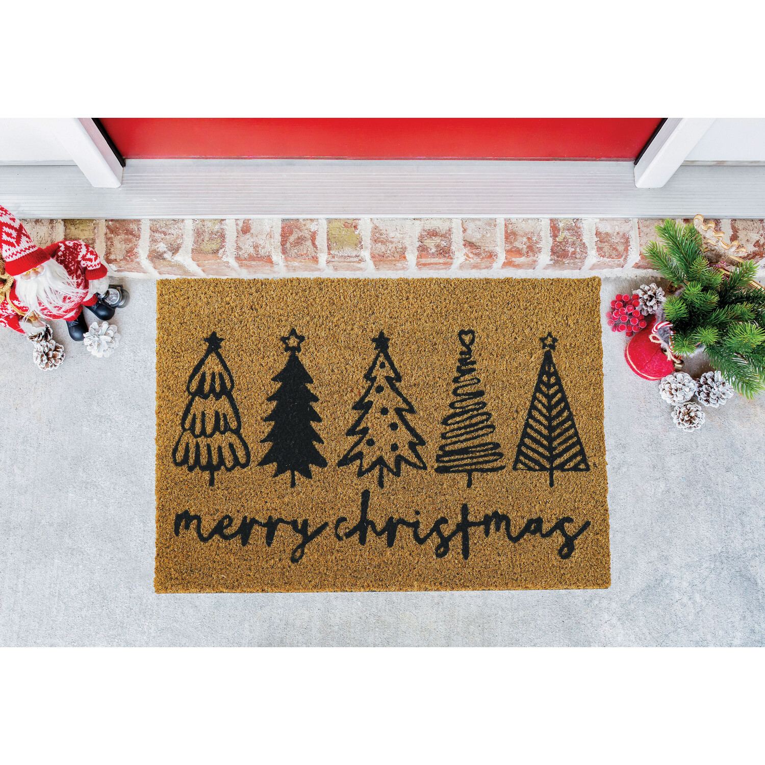 Christmas Printed Coir Door Mat - Brown Image 1