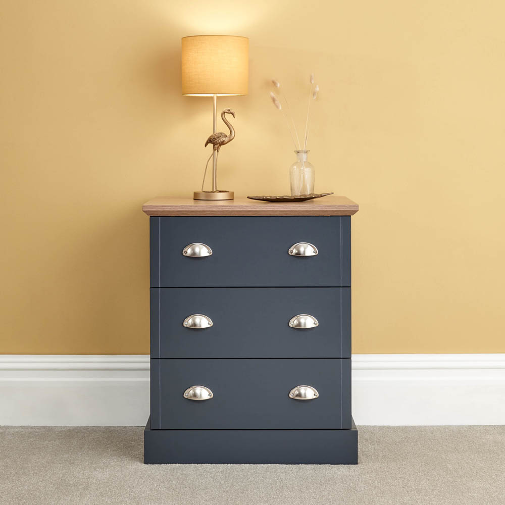 GFW Kendal 3 Drawer Slate Blue Chest of Drawers Image 9