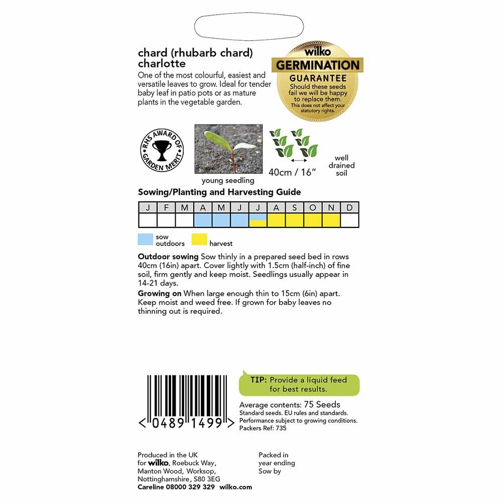 Wilko Chard Rhubarb Charlotte Seeds Image 3