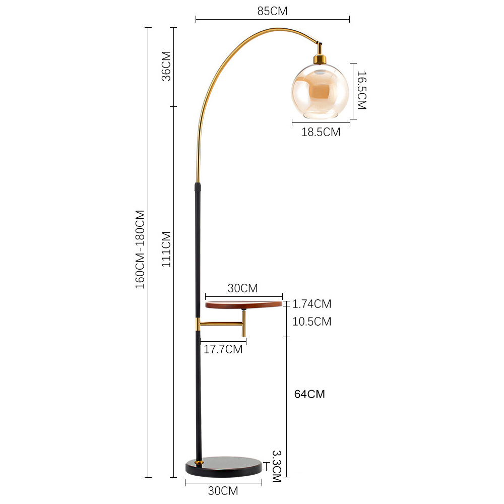 Living and Home Adjustable Arch Floor Lamp with Wood Tray Image 9