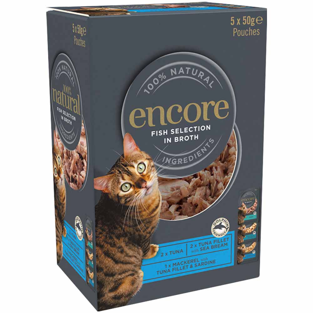 Encore Fish in Broth Cat Food Pouches 5 x 50g Image 1