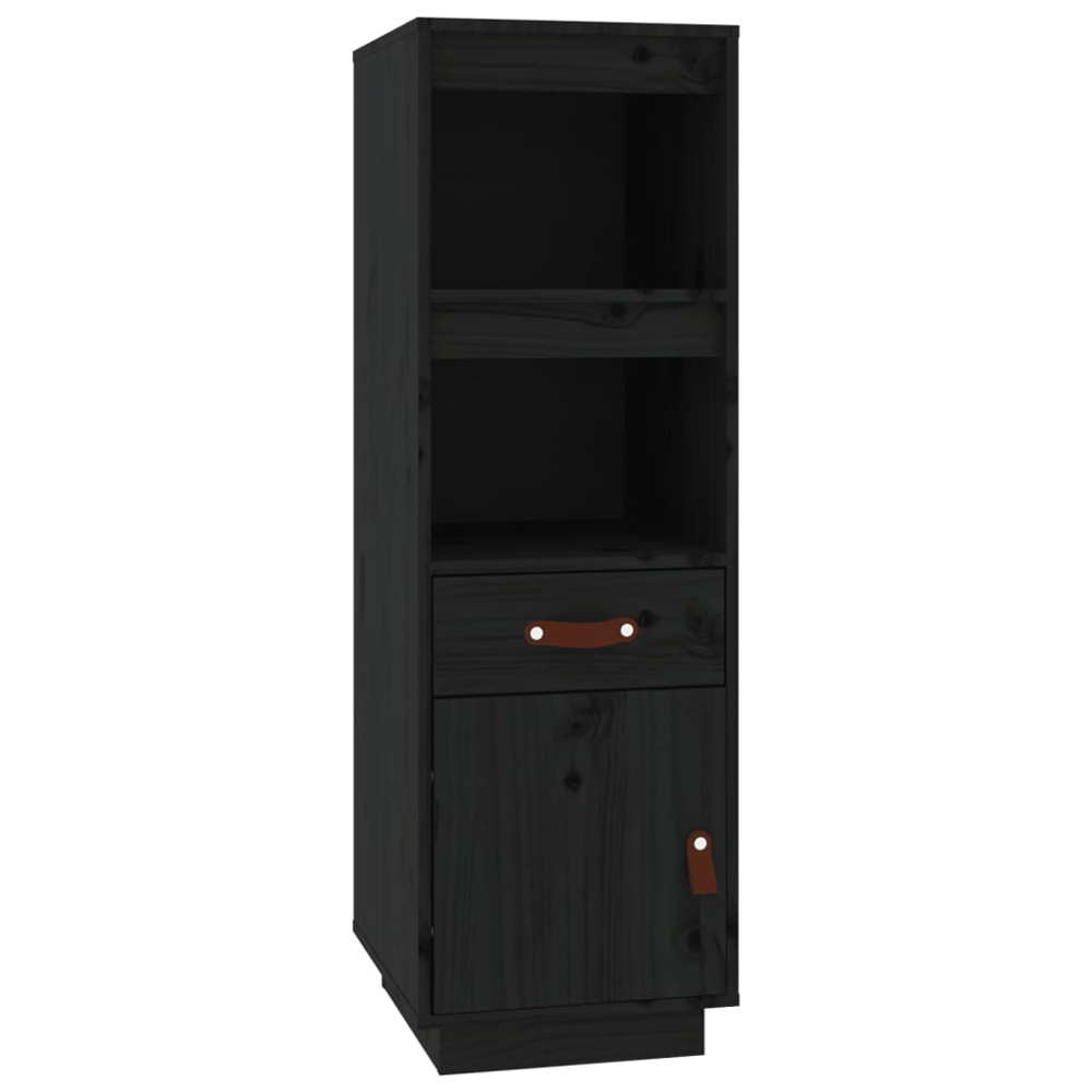 vidaXL Single Door Single Drawer 2 Shelf Black Pine Wood Highboard Image 2
