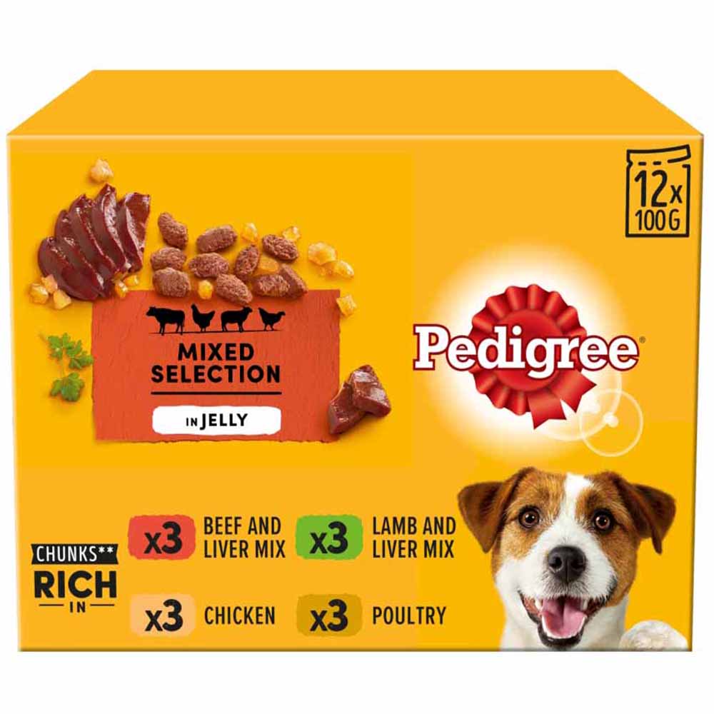 Pedigree Adult Wet Dog Food Pouches Mixed in Jelly 12 x 100g Image 1