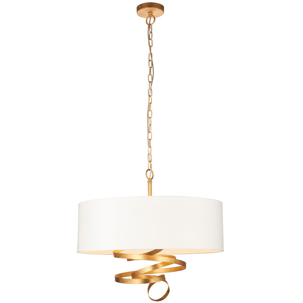 Merano Sanremo Gold Ivory Cotton Fabric 3 Light Pendant Ceiling Light Image 1