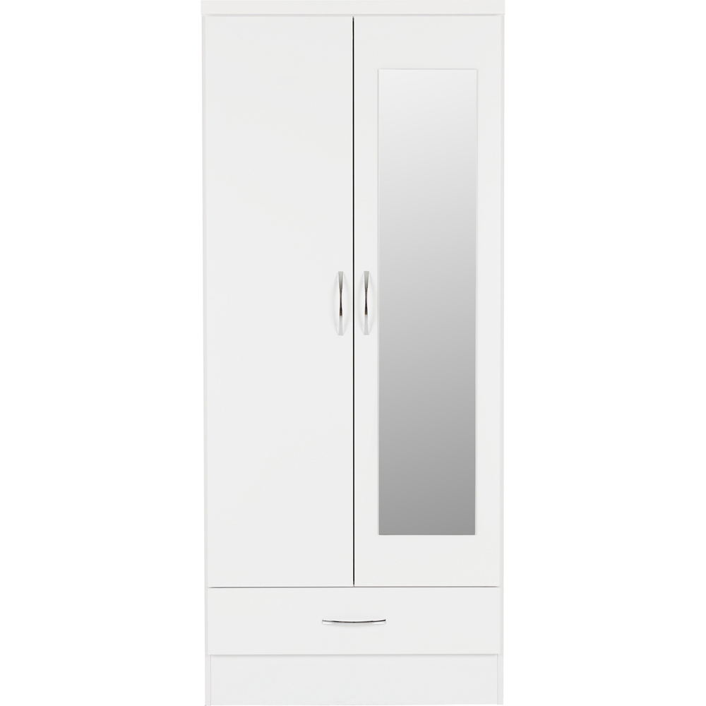 Seconique Nevada 2 Door Single Drawer White Gloss Mirror Wardrobe Image 3