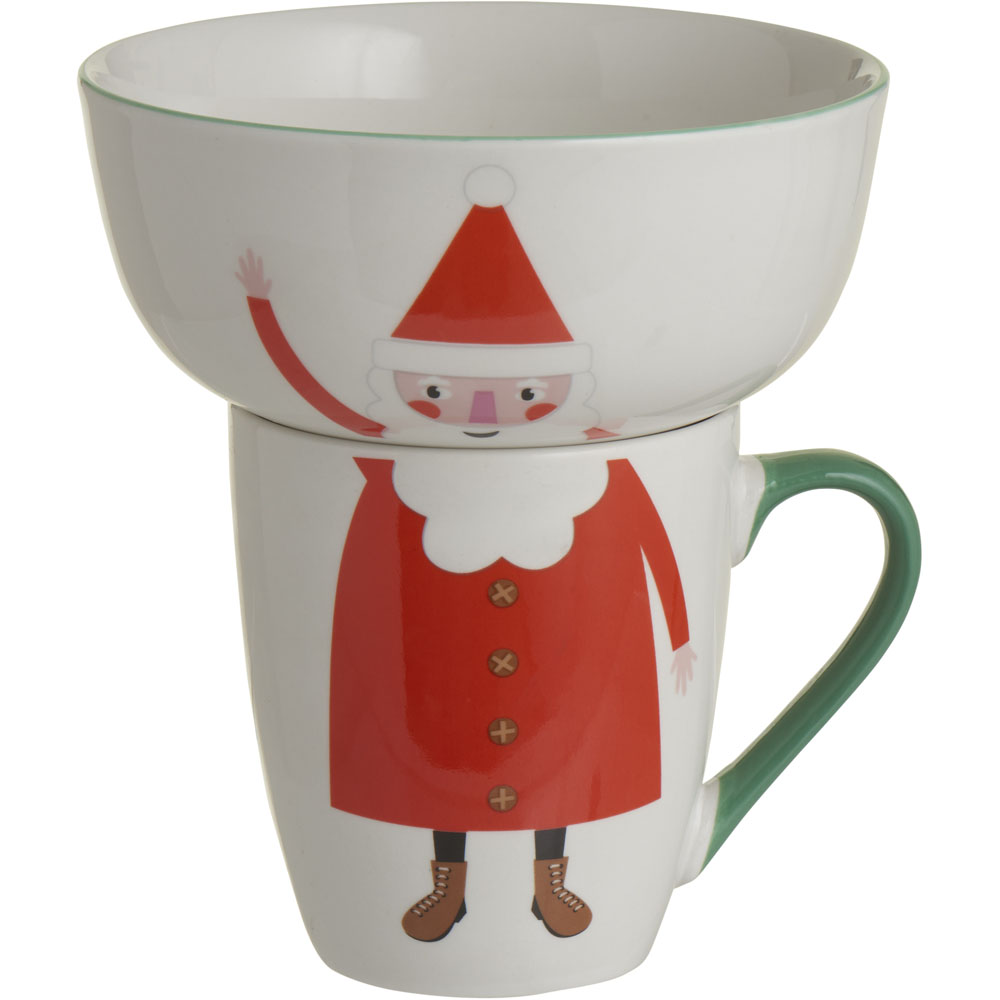 Wilko Santa Print Stacking Mug and Bowl Set Image 1