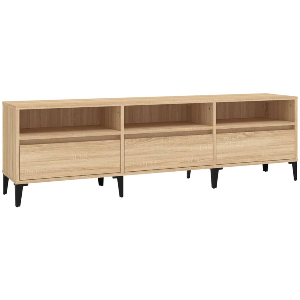 vidaXL 3 Drawer 3 Open Shelf Sonoma Oak TV Cabinet with Black Legs Image 2