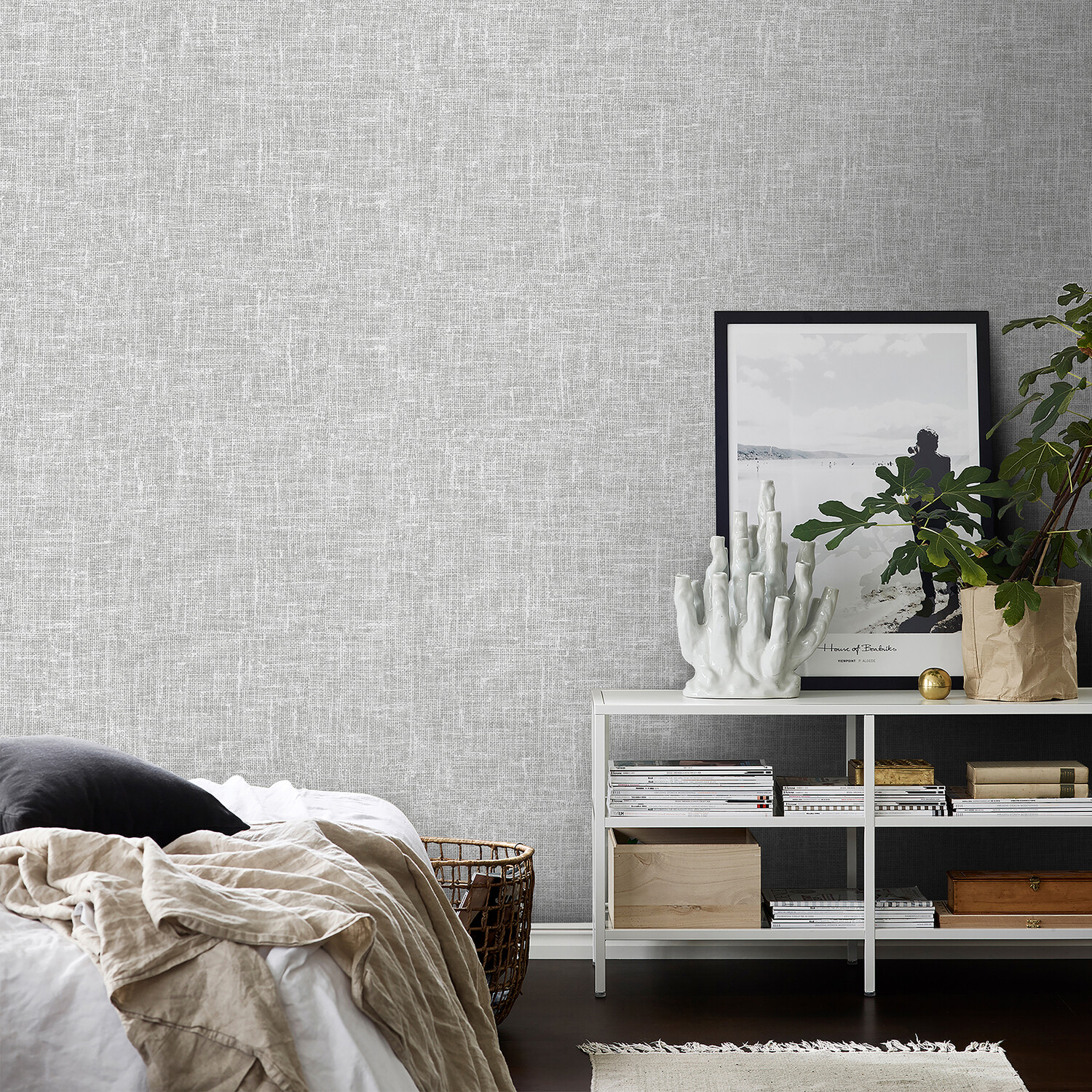 Woven Linen Textured Wallpaper Grey Image 2