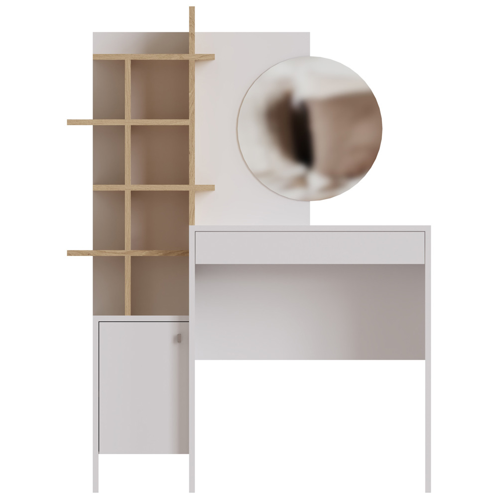 GFW Freyja Single Door Single Drawer White Oak Dressing Table with Mirror Image 4