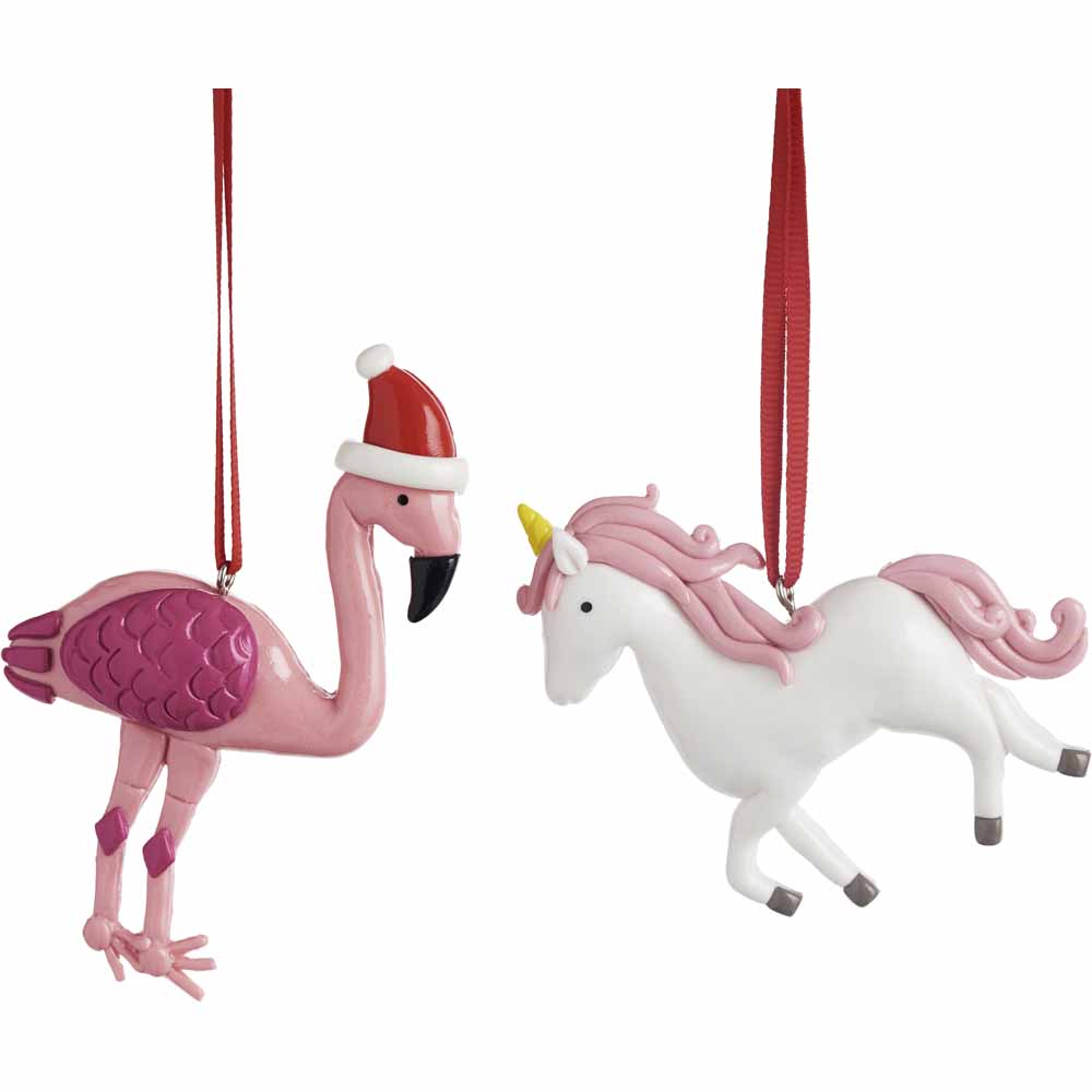 Wilko Festive Fiesta Salt Dough Unicorn/Flamingo Christmas Tree Decoration Image 1