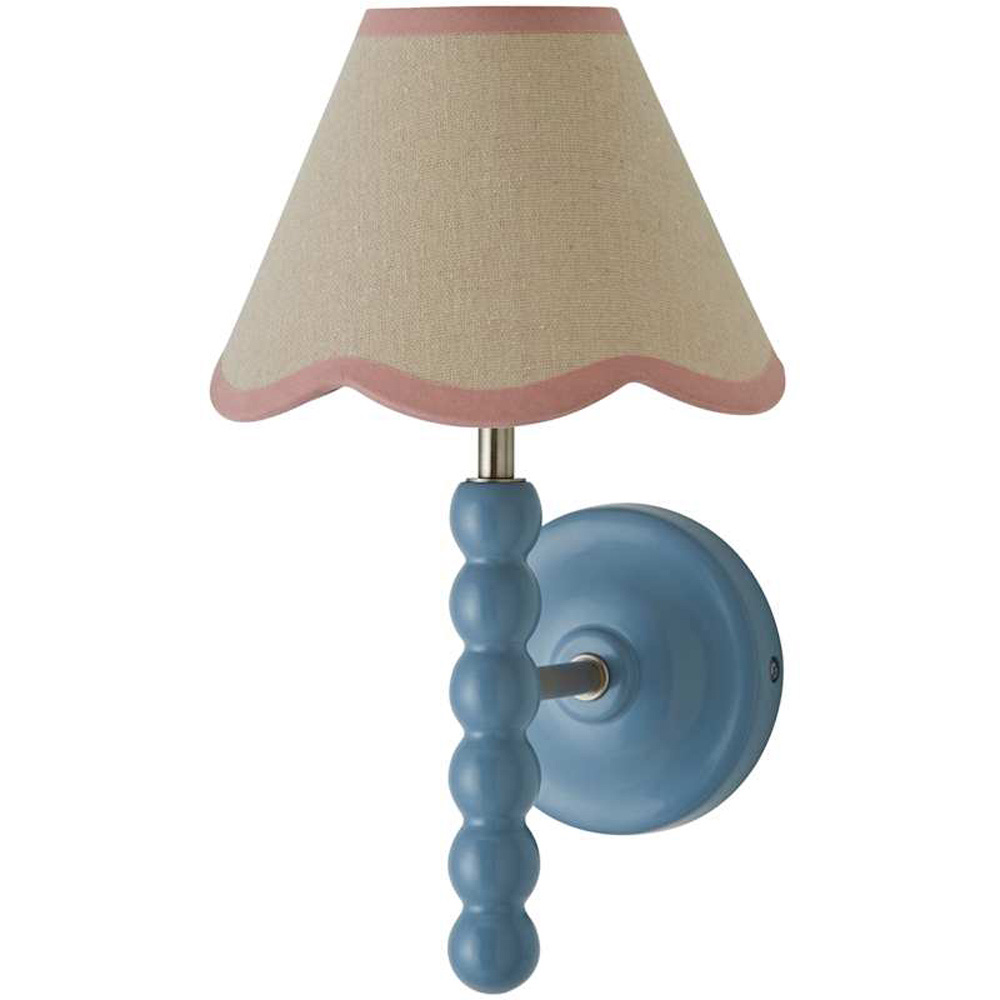 ValueLights Pink Trim Scallop Shade Blue Bobbin LED Wall Light with Bulb 2 Pack Image 1