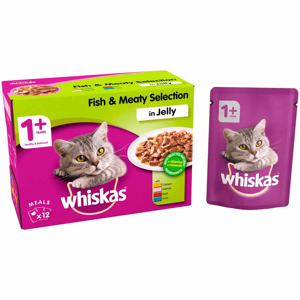 Whiskas Adult Wet Cat Food Pouches Fish & Meat in Jelly 12 x 100g Image 3