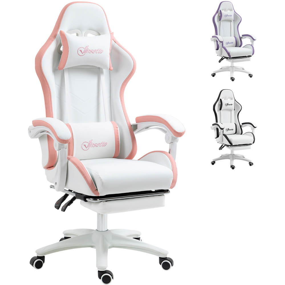 Portland White and Pink PU Leather Recliner Gaming Chair Image 2