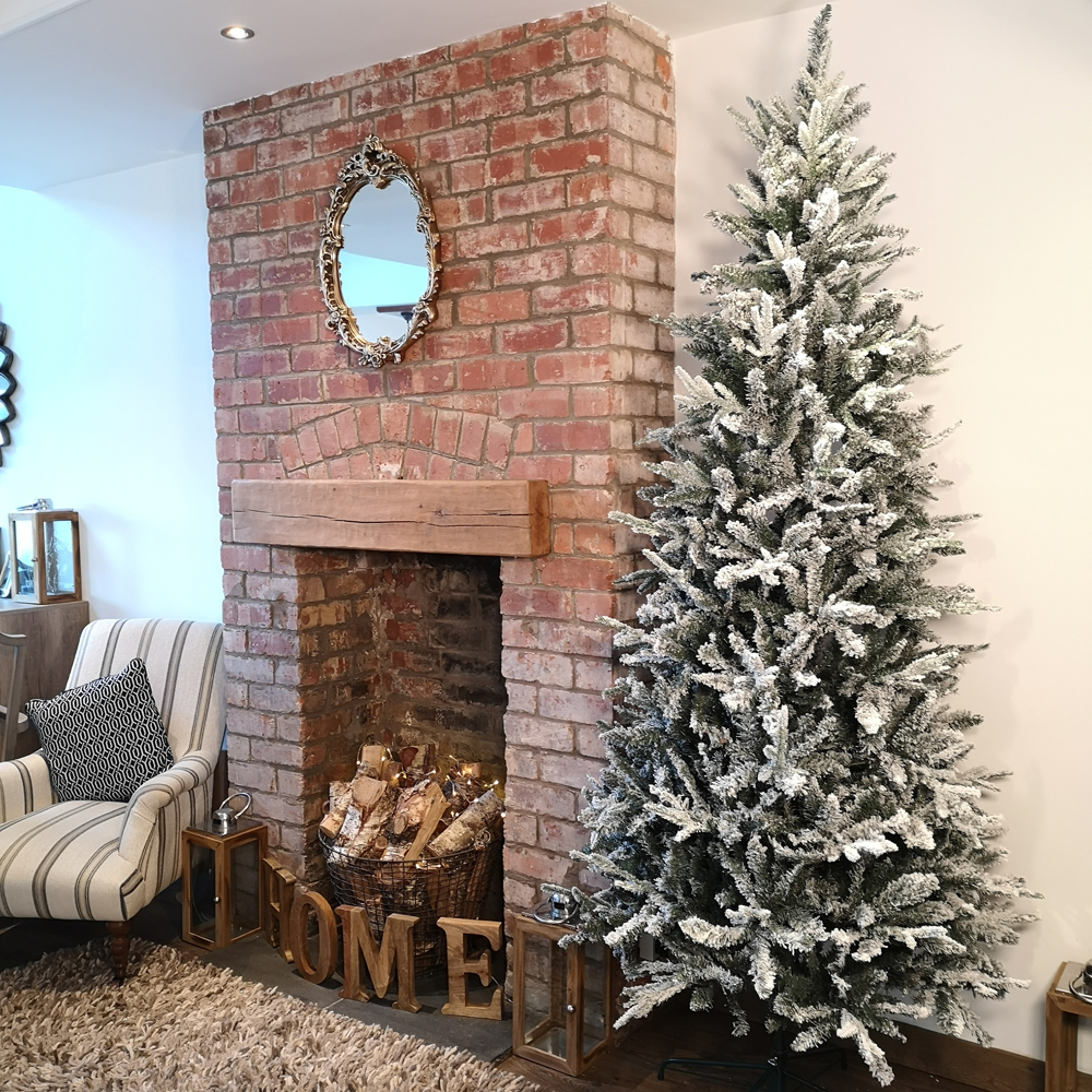 Samuel Alexander Premier Green Lapland Spruce Snow Flocked Artificial Christmas Tree with Stand 8ft Image 2